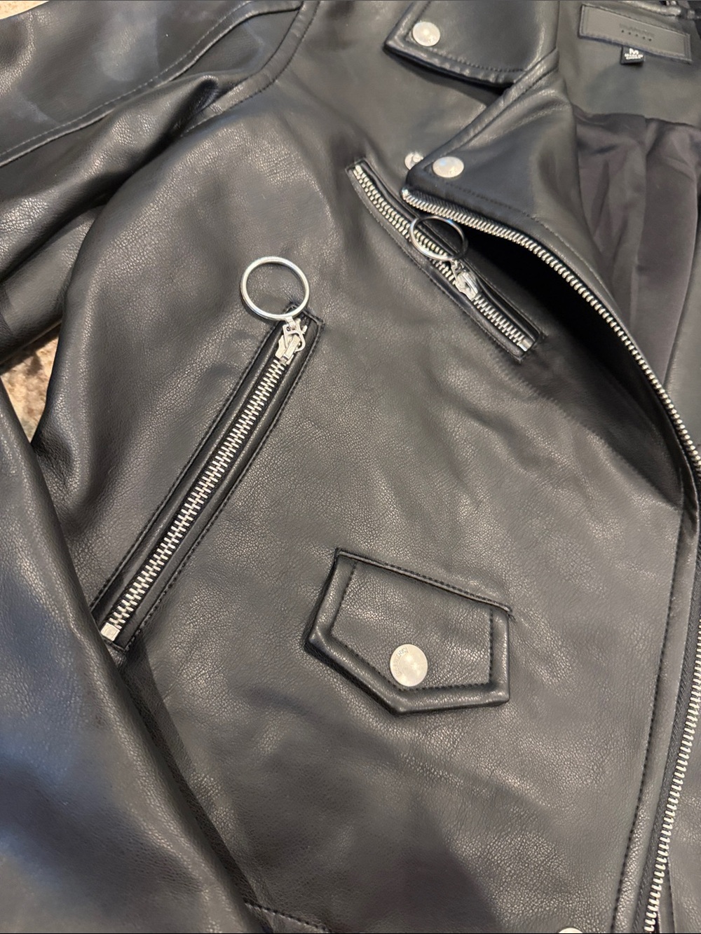 Blank NYC Black Faux Leather Moto Jacket with Ring-Zip Details - Picture 5 of 7